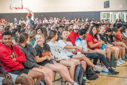 group of student employees engaging together