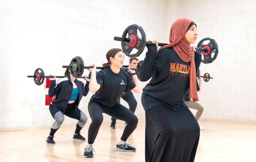 participants in a body pump class