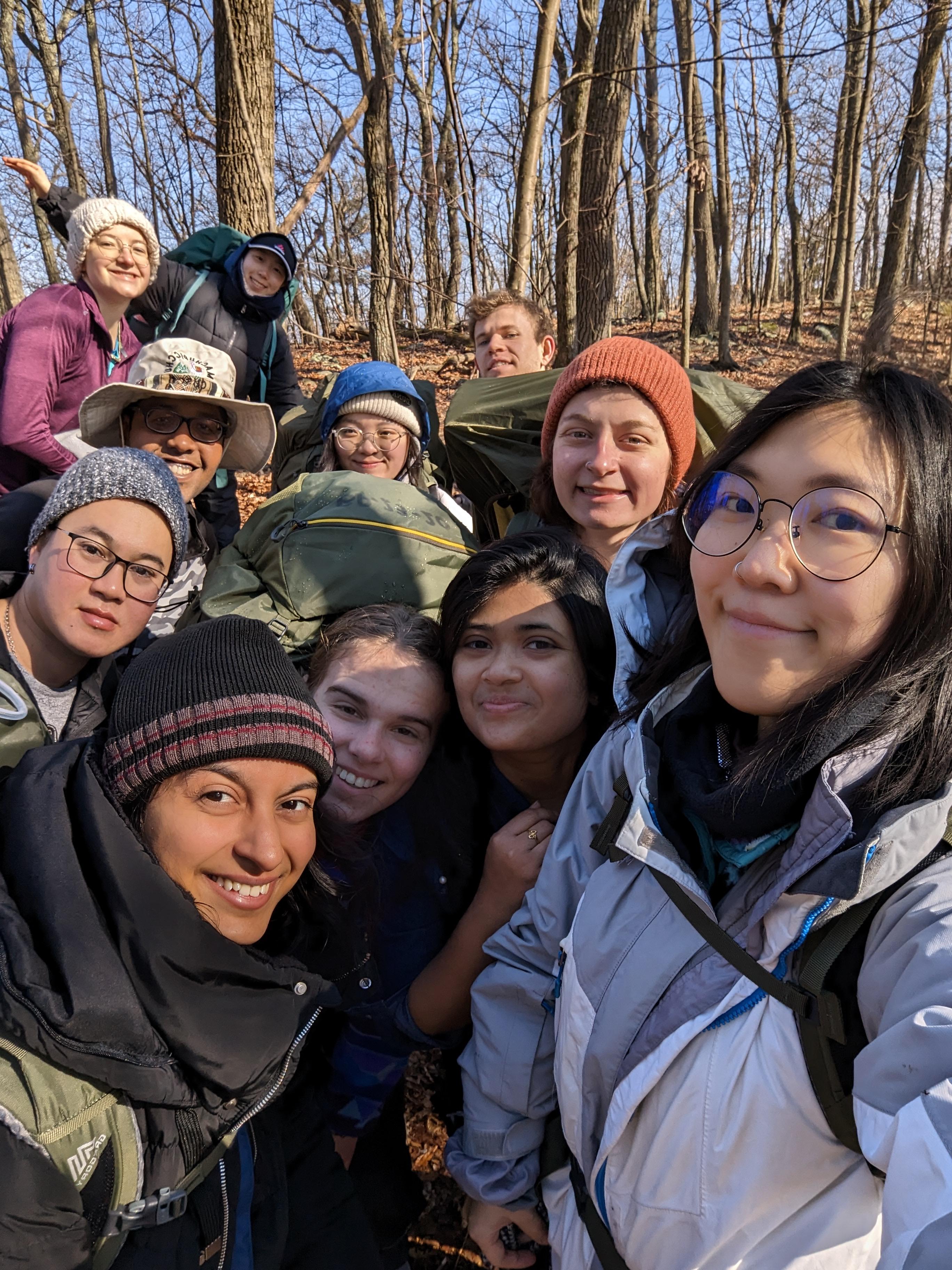 Group of students hiking selfie